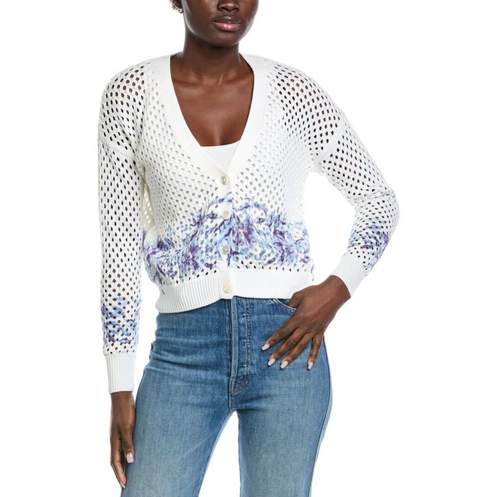 Autumn Cashmere Womens  Floral Mesh Cardigan, White